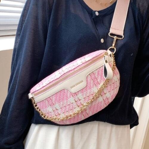 Woolen Cloth Plaid women Crossbody Bags Phone Purse Ladies Handbags Chain female Shoulder Bags Waist Packs Chest pack bolsa