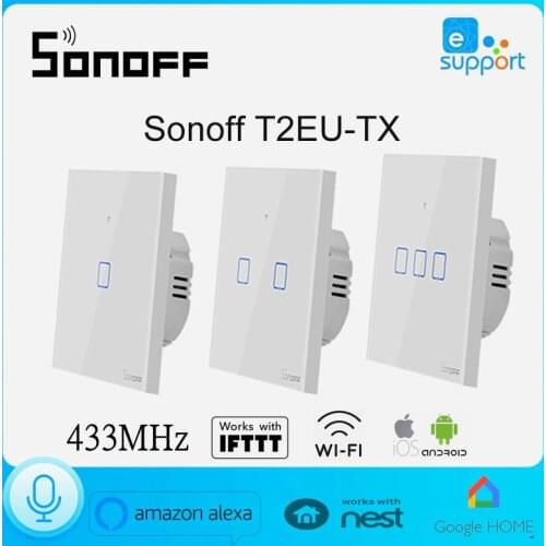 Sonoff T2 EU 1 2 3 Gang Smart WiFi Wall Light Switch Panel Timer RF/APP/Touch Remote Control Home Automation Google Nest/Alexa