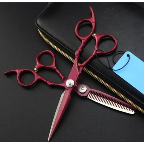 Upscale japan 440c 9cr 6 inch red retro hair scissors cutting barber makas makeup haircut thinning shears hairdressing scissors