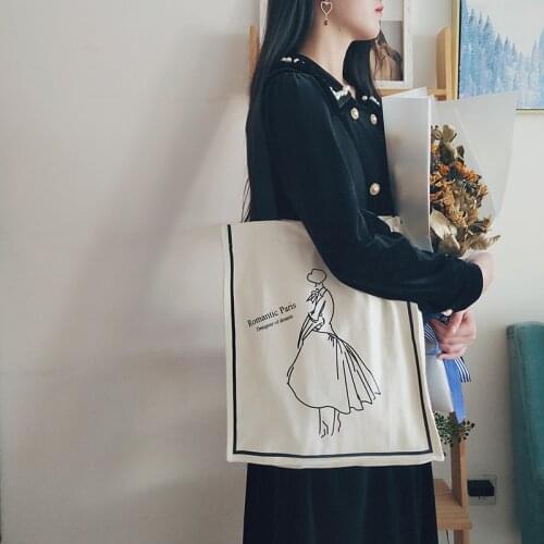 Youda Canvas Cotton Simple Fashion Print Zipper Shopping Bags Girls Solid Color Life Casual Pacakge Handbag Book Shoulder Pouch