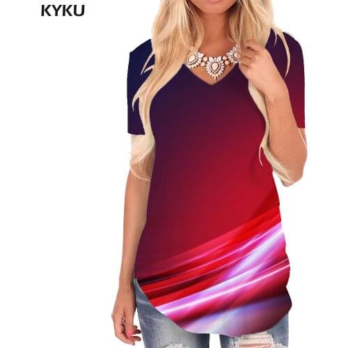 KYKU Abstract T-shirt women Art Shirt Print Psychedelic V-neck Tshirt Novel Tshirts Printed Womens Clothing Summer Casual Tops