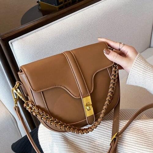 Woman Classic Satchel Vintage Saddle Bags For Women Flap Shoulder Bag Fashion Leather Crossbody Bag Woven Straps Shoulder Purse