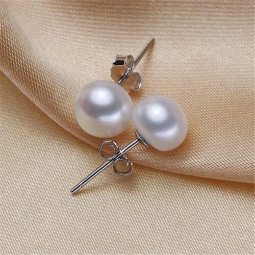 White Cultured Freshwater Pearl Earrings For Women Classic 925 Sterling Silver Jewelry Stud Earrings 2020 Dropshipping eh1126