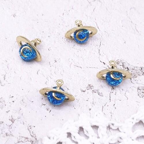 10pcs/bag Creative 3D Moon Planet Stars Enamel Charms Gold Tone Metal Globe Earring DIY Floating Pendant Jewelry Accessory YZ378