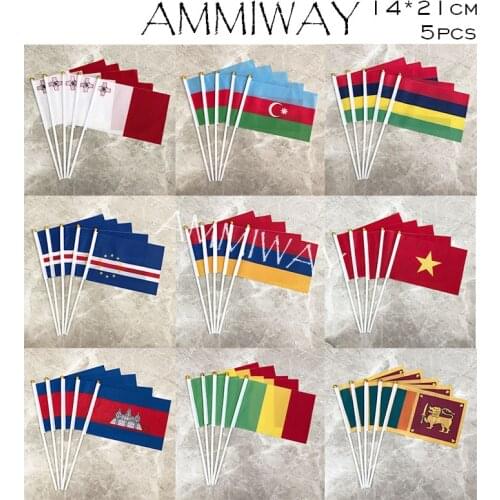 14x21cm 5pcs Azerbaijan Armenia Sri Lanka Guinea Malta Cambodia Vietnam Mauritius Cape Verde Small Country National Hand Flag
