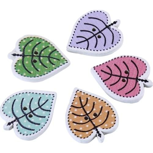 50 Pcs/ Pack Colorful Painted Leaves Wooden Multicolor Button DIY Clothes Toys Bags Handmade Sewing Clothing Accessories