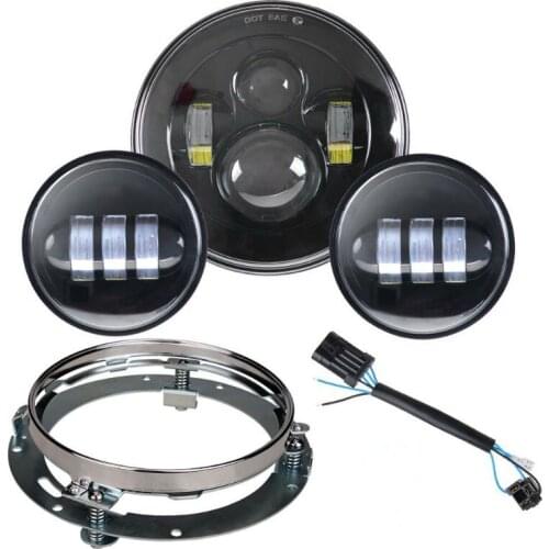 7inch Motorcycle LED Headlight Assembly+7inch Trim Ring+2PCSX30W 4.5inch LED Passing Light for Softail Touring