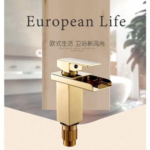 Free shipping Golden Waterfall Hot and cold water faucet mixer for bathroom Basin Sink By brass Material Dona 4013