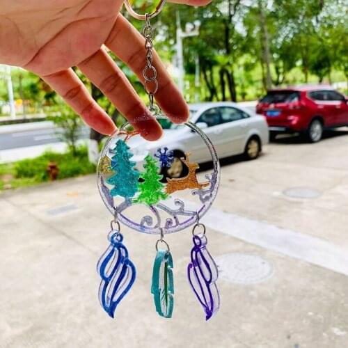 K3KF Shiny Silicone Mold Christmas Trees Keychain Epoxy Resin Mold DIY Keychain Jewelry for Christmas Day Gift Craft