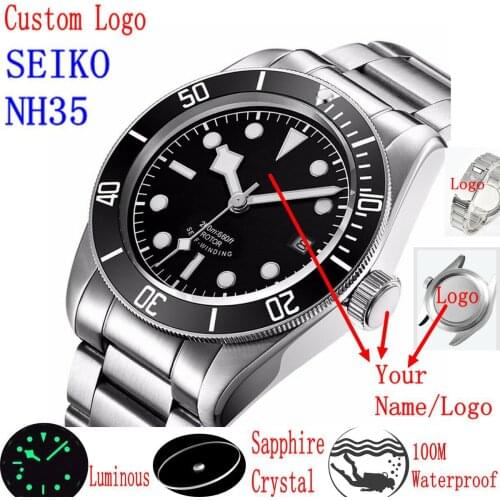 Luxury Customizable Logo Waterproof Japan NH35 Automatic Mechanical Wristwatch Full Steel Sapphire Men Watch Dress Male Clock