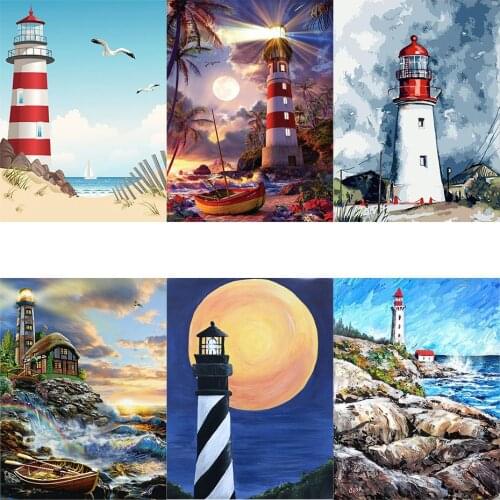 FSBCGT Lighthouse Pictures Acrylic Oil Painting By Numbers Kits Unicorn Hand Painted On Canvas Art Gift Home Living Room Decor
