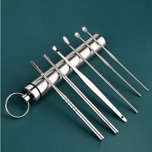 6Pcs/Set Steel Earpick Wax Remover Curette Ear Pick Cleaner Ear Cleaner Spoon Care Ear Clean Tool Ear Cleaner Spoon