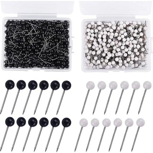 KAOBUY 1000 PCS Map Tacks Push Pins with Storage Box Round Head Steel Point Black and White Colors for Travel Map Craft DIY