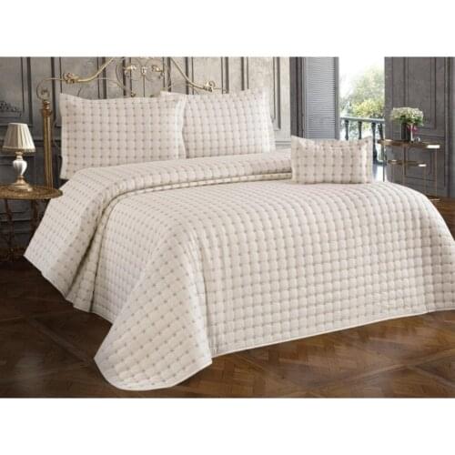 Double Quilted Bed Cover Set Coverlet Set 4 PCS Pillowcases Decorative Pillowcase Cream Color Bed Lining Mattress Cover - Star