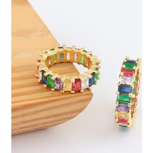 Fashion Multi-Color Women Rings Shining CZ Copper Rainbow Charm Gold Rings for Girl Woman Wedding Party Statement Jewelry