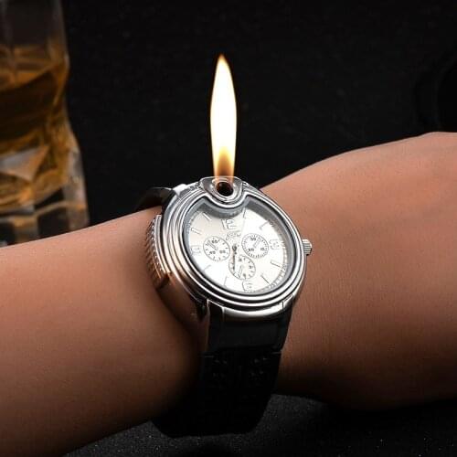 Men watch Lighter Watches sports Windproof USB Charging Flameless Cigarette Lighter Men Casual Quartz male clock J211
