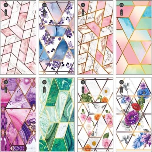 Soft Phone Case For Sony Xperia XZ Dual F8332 F8331 XR Funda Glossy Colorful Flower Silicone Phone Back Cover Geometric Marble