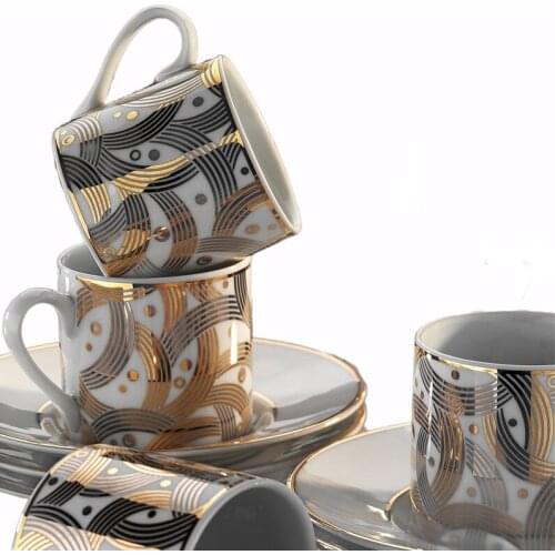 Kutahya Porcelain Dream 7055 Pattern 6 Person Coffee Cup Set Turkish Coffee Espresso Made in Turkey %100 Original
