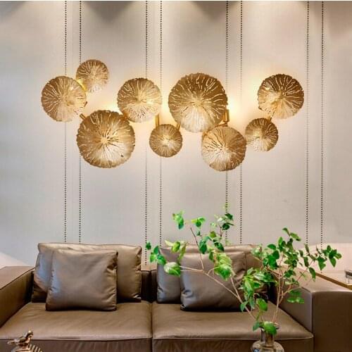 Lustre Gold Lotus Leaf Wall Lamp Vintage Retro Bedside Living Room Art Decor Home Lighting Wall Sconces G4 Bulb