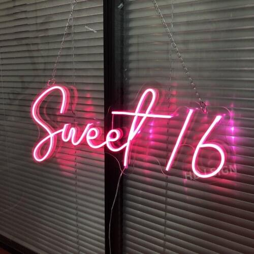 Sweet 16 Custom LED Neon Sign Wall Decor For Home Bedroom Bar Christmas Wedding Birthday Party Background Decor Light