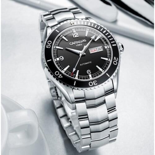 2021 New MIYOTA Automatic Watch Swiss CARNIVAL 50m Waterproof Diving Watch Sapphire Dual Calendar Luminous Sport Watches for Men