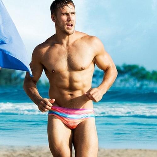 2021 New Triangle Swim Shorts Fashion Rainbow Print Swimsuit European And American Mens Beachwear Summer Spa Beach Surf Sport