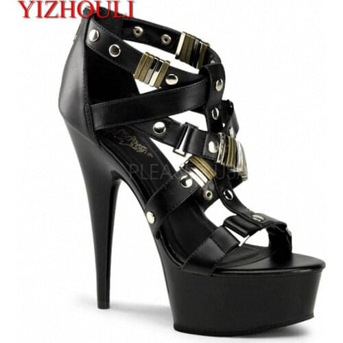 New fashion 15 cm high heels, rivet decoration high platform, pole dancing/performance/banquet wedding sandals