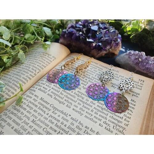 New Design~Iridescent Rainbow Sacred Geometry Rainbow Holographic Earrings