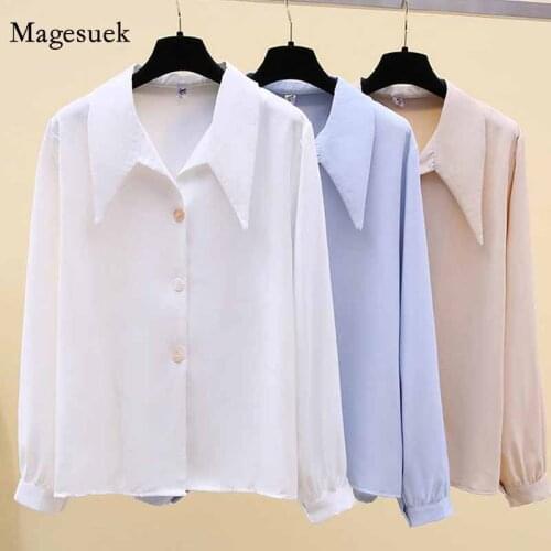 Solid Color Blouse Women Singel Breasted Fashion Women Tops Autumn Long Sleeve Korean Style Loose Lapel Womens Shirts 11603