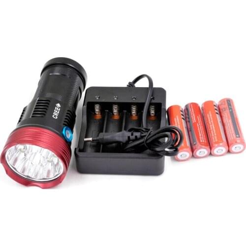 Hunting Flashlight 9000 lumens King 9T6 LED 9 x XM-L T6 LED Torch lantern For Camping Work Lamp+4x 18650 Battery+Charger