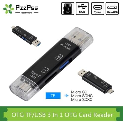 PzzPss Type C&MicroUSB & USB 3 In 1 OTG Card Reader High-speed Universal OTG TF/USB for Micro SD TF OTG Cardreader Connectors