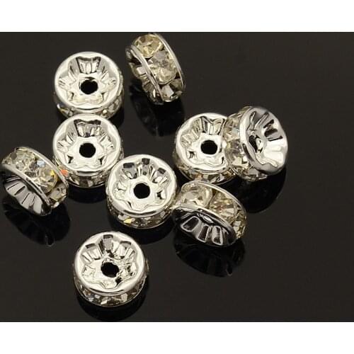 Pandahall Brass Rhinestone Spacer Beads, Grade A Loose Mixed Color Rhinestone, Silver Color, Nickel Free, hole: 1mm