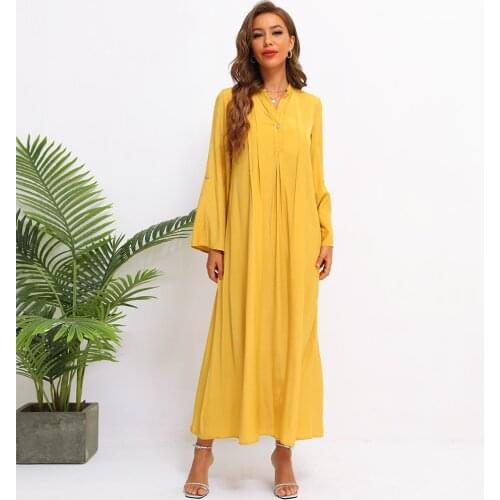Fridayin 2021 Spring Summer Womens Long Sleeve Casual Maxi Dress Loose Half Open Collar Comfortable Vestidos