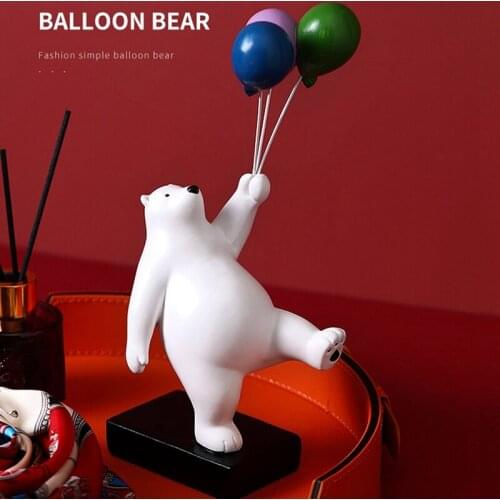 Resin Flying Bear Figurines Balloon Polar Bears Statue Home Office Decoration Living Room Kids Room Desktop Ornament