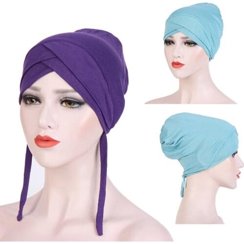 Forehead Cross Plain Bandage Underscarf Cap Muslim Women Soft Cotton Bonnet Under Cap Stretchy Inner Hijab Turban Head Wear Hats