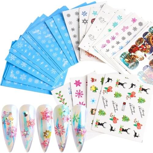 Mix Christmas Series Water Decals Stickers For Nails Snowflake Colorful White Snowman Bells Nail Sliders Manicure LESTZ892-905