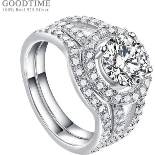 Luxury Women Ring 925 Sterling Silver Zircon Wedding Ring Rhinestone Engagement Ring Jewelry Accessories Set For Girl Gift
