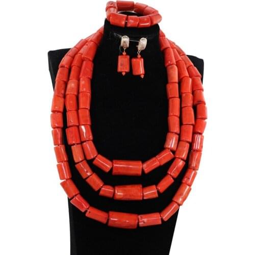 Luxury African Wedding Coral Beads Jewelry Set for Brides Original Big Coral Bridal Statement Necklace Set Free Shipping CNR190