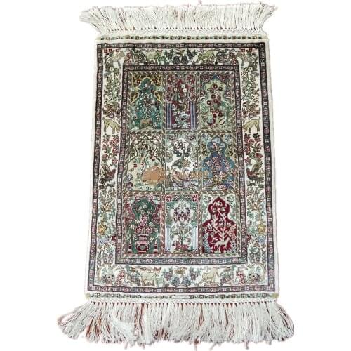 Seeykeep™ 1x1.5ft 500Lines Pure Silk Handknotted Collectables Prayer Rug Renowned As Paradise Garden Pattern-SK3036196