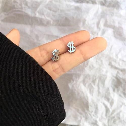 1 Pair Stainless Steel Dollar Sign Stud Earrings For Men/Women Hip Hop Street Popular Anti-allergic Simple Ear Jewelry