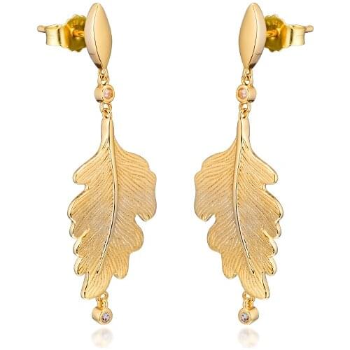 CKK Silver 925 Jewelry Shine Oak Leaf Earrings For Women Gift Sterling Silver Original Earring