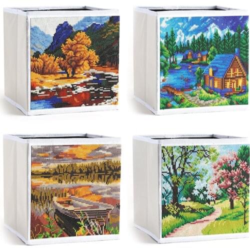 DIY Diamond Painting Folding Storage Box Jewelry Box Containers Landscape Resin Storage Box Diamond Manual Craft Wedding Gift