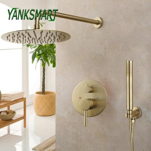 YANKSMART Golden Nickel Bathroom Shower Faucet Wall Mounted Rainfall Shower Head Faucet Cold And Hot Mixer Water Tap Combo Kit