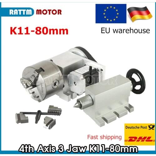3 jaw fourth 4th Axis k11-80mm Chuck & Tailstock CNC dividing head / Rotation for CNC woodworking engraving machine