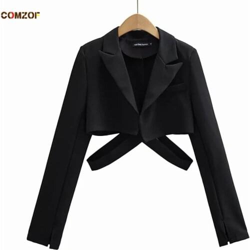 Long Sleeve Crop Tops Women 2021 Autumn Short Blazer Coats Cross Bandage Black Gothic Clothes Casaco Feminino