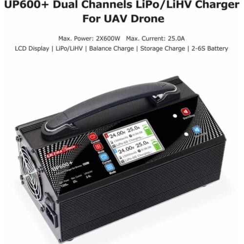 Ultrapower UP600+ 1200W 2X600W 25A 2-6S Battery Dual Channels Lipo/LiHV Charger For UAV Drone Quadcopter
