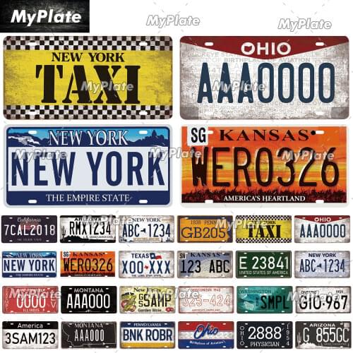 Vintage Metal Poster USA Texas New York Car Number Metal License Plate Decor Wall Bar Pub Garage Tin Signs & Plaques Poster