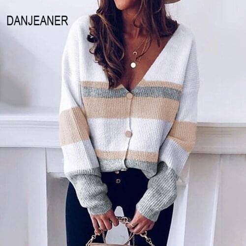 DANJEANER Knitted Striped Sweater 2020 Women Autumn Winter Long Sleeve Button Cardigan Slim Sweaters Coat Female Warm Clothes