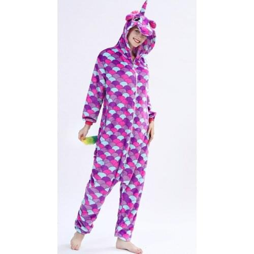 Spindrift Unicorn Kigurumi Onesie Adult Women Animal Pajamas Flannel Costumes Sleepwear Onepiece Winter Jumpsuit Pijama Cosplay