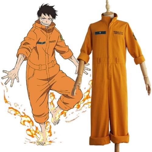 Enen no Shouboutai Fire Force Cosplay Jumpsuit Shinra Kusakabe Costume Firefighter Uniform Halloween Onesies Bodysuit Rompers